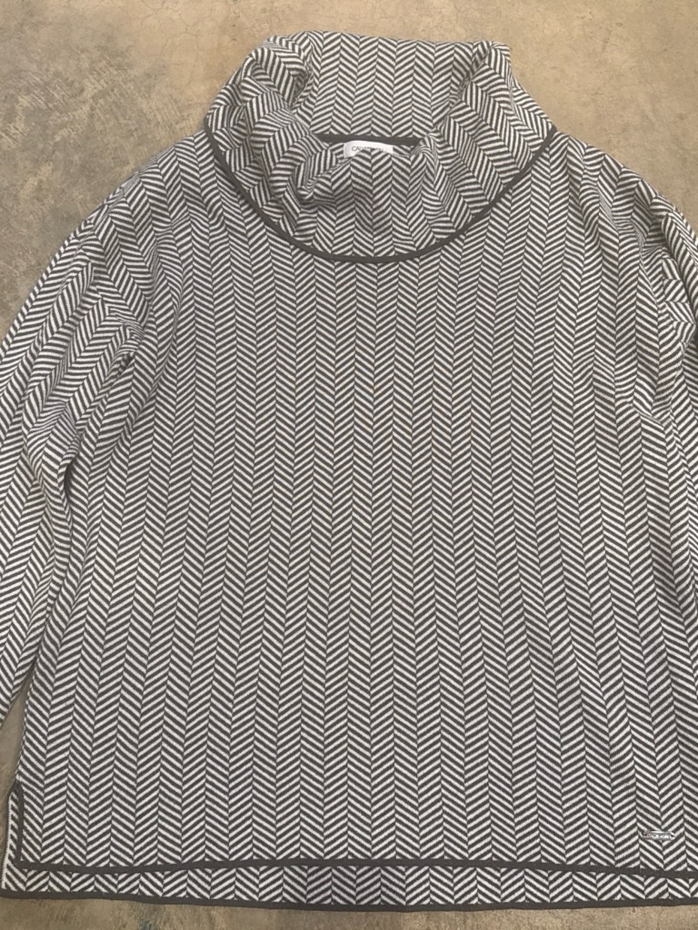 Calvin Klein Gray and White Chevron Turtleneck Sweater
